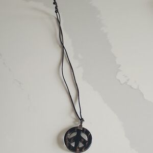 Black and Copper Colored Glass Peace Sign Pendant Necklace